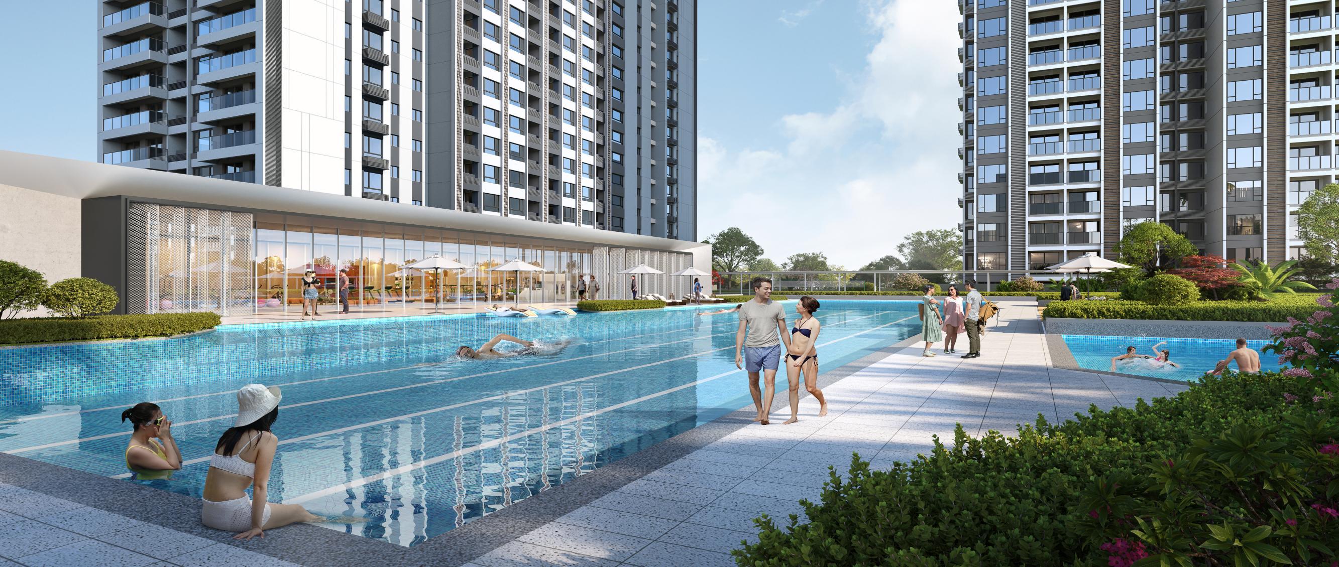 Artist’s impression of the 50-metre swimming pool and landscaped pool deck
