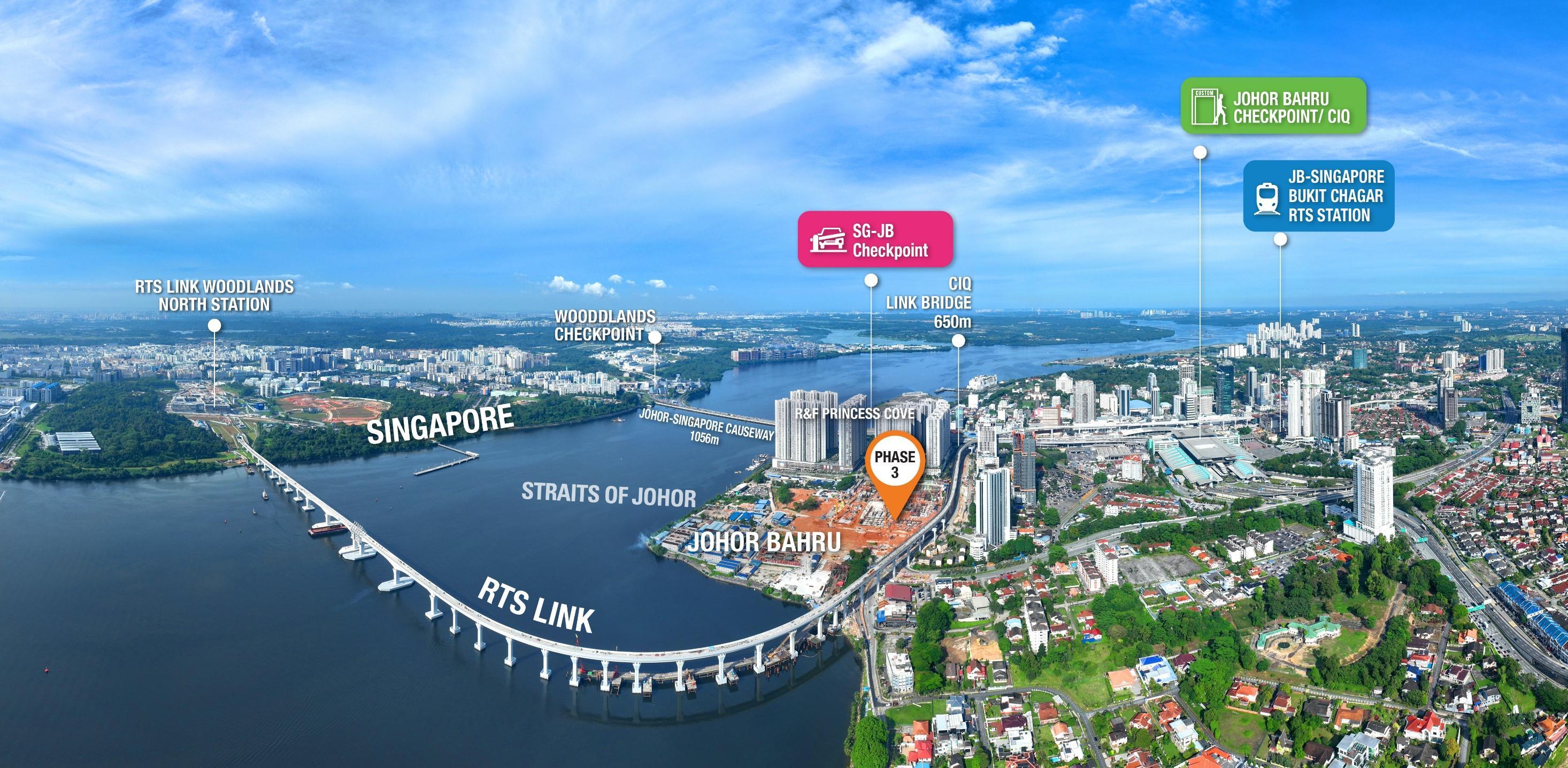 Project location illustration showing R&F Princess Cove, Johor Bahru and Singapore